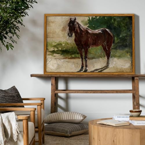 crmotu Framed Canvas Wall Art, Brown Horse Vintage Decor Painting, Classical Animal Art Prints Office Decorations, Still Life Aesthetic Wall Pictures for Living Room Bedroom Kitchen Gallery 16x24in