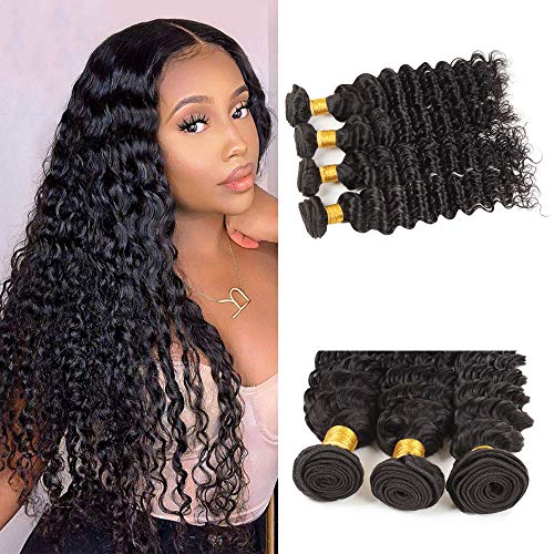 Voguetrend Hair deep wave 4 bundles 18 20 22 24 inch Brazilian Virgin Hair Deep Wave Human Hair Bundles Double Strong Weft Natural Color Soft