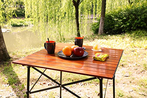 PORTAL-Lightweight-Aluminum-Folding-Square-Table-Roll-Up-Top-4-People-Compact-Table-with-Carry-Bag-for-Camping-Picnic-Backyards-BBQ-Brown