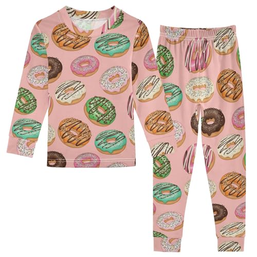 Pajama Sets Long Sleeve Colorful Donuts Pink Background Soft Comfy Sleepwear 2 Piece PJS 3-8T