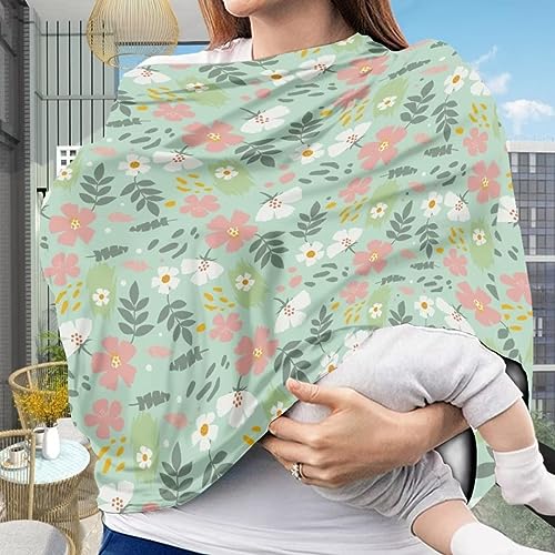 Image of Youngerbaby Flower Green Nursing Cover Breastfeeding Super Soft Multi Use for Baby Car Seat Covers Canopy Shopping Cart Cover Scarf Light Blanket Stroller Cover Baby Girl Necessities