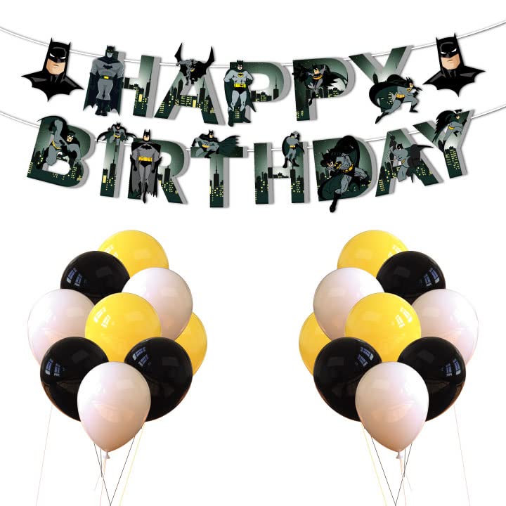 Festiko® Superhero Birthday Party Supplies for Kids (26 Pcs), Dark Theme Superhero Party Decorations, Birthday Decorations Combo Happy Birthday Banner,Multicolor Balloons