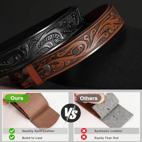 SANSTHS 2 Pack Western Belts for Men without Buckle, Cowboy Belt for Buckle Western Leather Belt Straps for Jeans