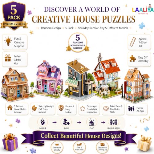 Image of 3D DIY Puzzle House Kit for Kids Ages 4-8 | Build & Create Cardboard Model | Fun Educational Jigsaw Puzzle & Construction Game (Return Gift Set, 5.00, Count)