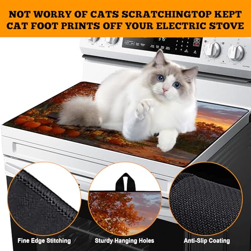 Image of Multi-Design Stove Cover for Glass /Electric Stoves - 3-in-1 Heat-Resistant Protector Mat, Non-Slip Drying Rack 28 inchx20 inch
