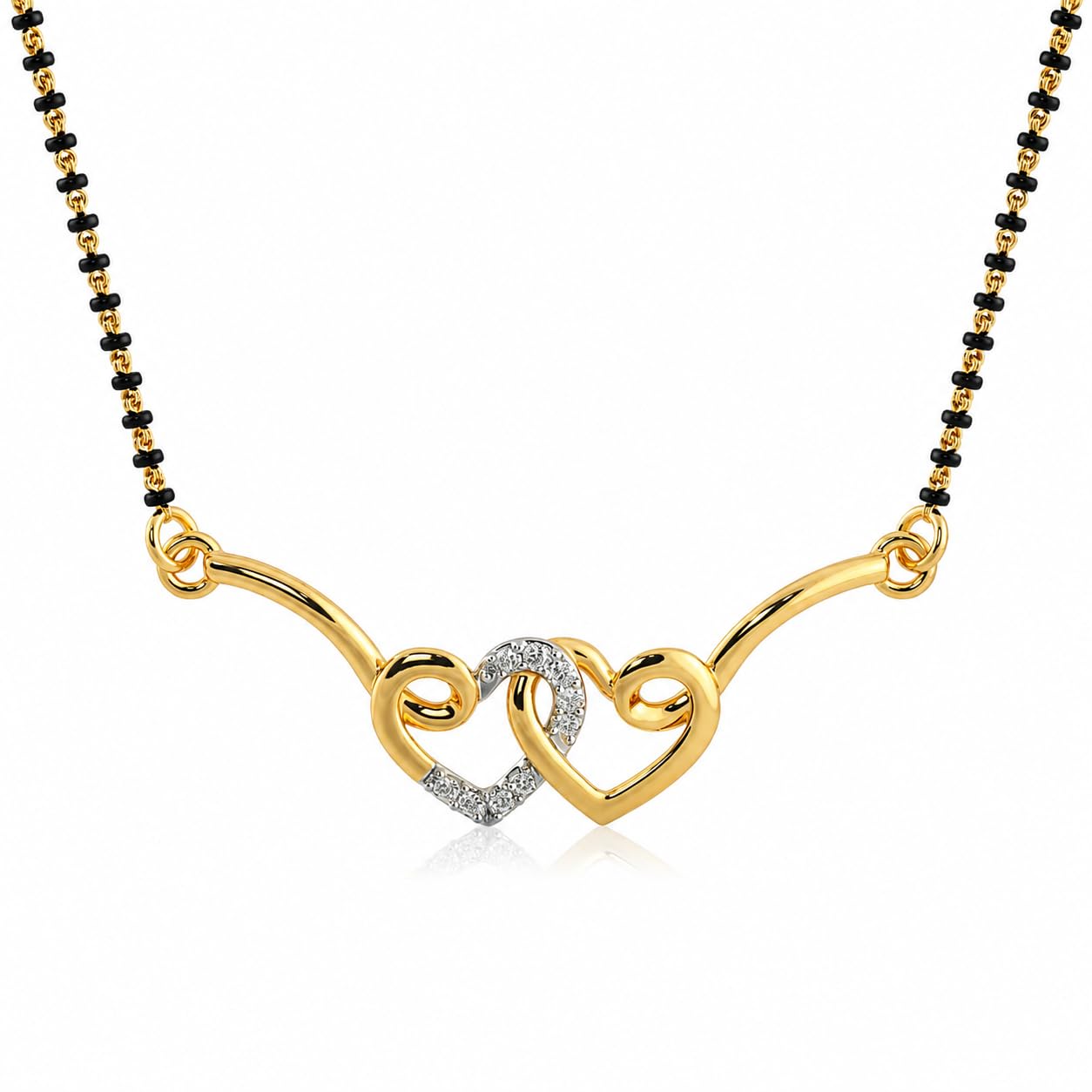 Eternal Twin Hearts Mangalsutra for Women | Gold Plated Black Bead Chain with Interlocking Heart Diamond Pendant | Elegant Daily Wear Jewelry-image-29
