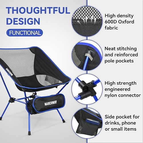 Image of MARCHWAY Ultralight Folding Camping Chair, Heavy Duty Portable Compact for Outdoor Camp, Travel, Beach, Picnic, Festival, Hiking, Lightweight Backpacking (Dark Blue)