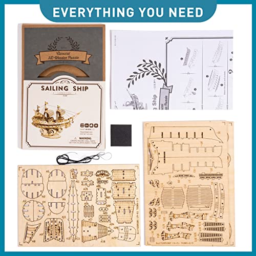 RoWood 3D Wooden Puzzle for Adults, Vintage Wooden Watercraft Model Kit to Build, Best Gift Ideas - Sailling Ship