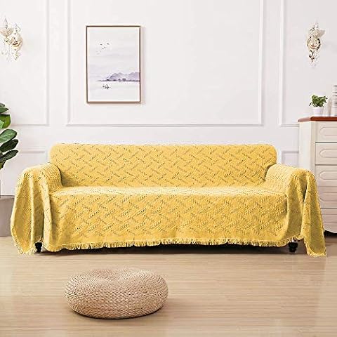 ROSE HOME FASHION Geometrical Sofa Cover, Couch Cover, Couch Covers for 3 Cushion Couch, Couch Covers for Sofa, Sofa Covers for Living Room, Couch Covers for Dogs, Couch Protector(X-Large:Yellow) Cover