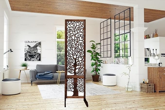 PACIFIC ART&CRAFTS,Wooden Room Partition and Folding Privacy Screens Wooden (Each Panel Size 72X20 Inch) Room Divider for Bedroom,Home, Office Room Divider Room Partition Pooja Room (Rectangular1)-image-2