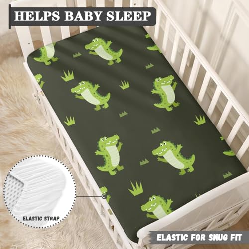 Image of Happiness Alligator Baby Crib Sheets for Boys Girls Fitted Crib Sheets Kid Crib Fitted Sheets Crib Cover Single Pack 28 inchx52 inch