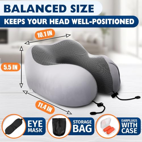 Image of Travel Neck Pillow for Airplane, 100% Memory Foam 11.4 inch x 5.5 inch