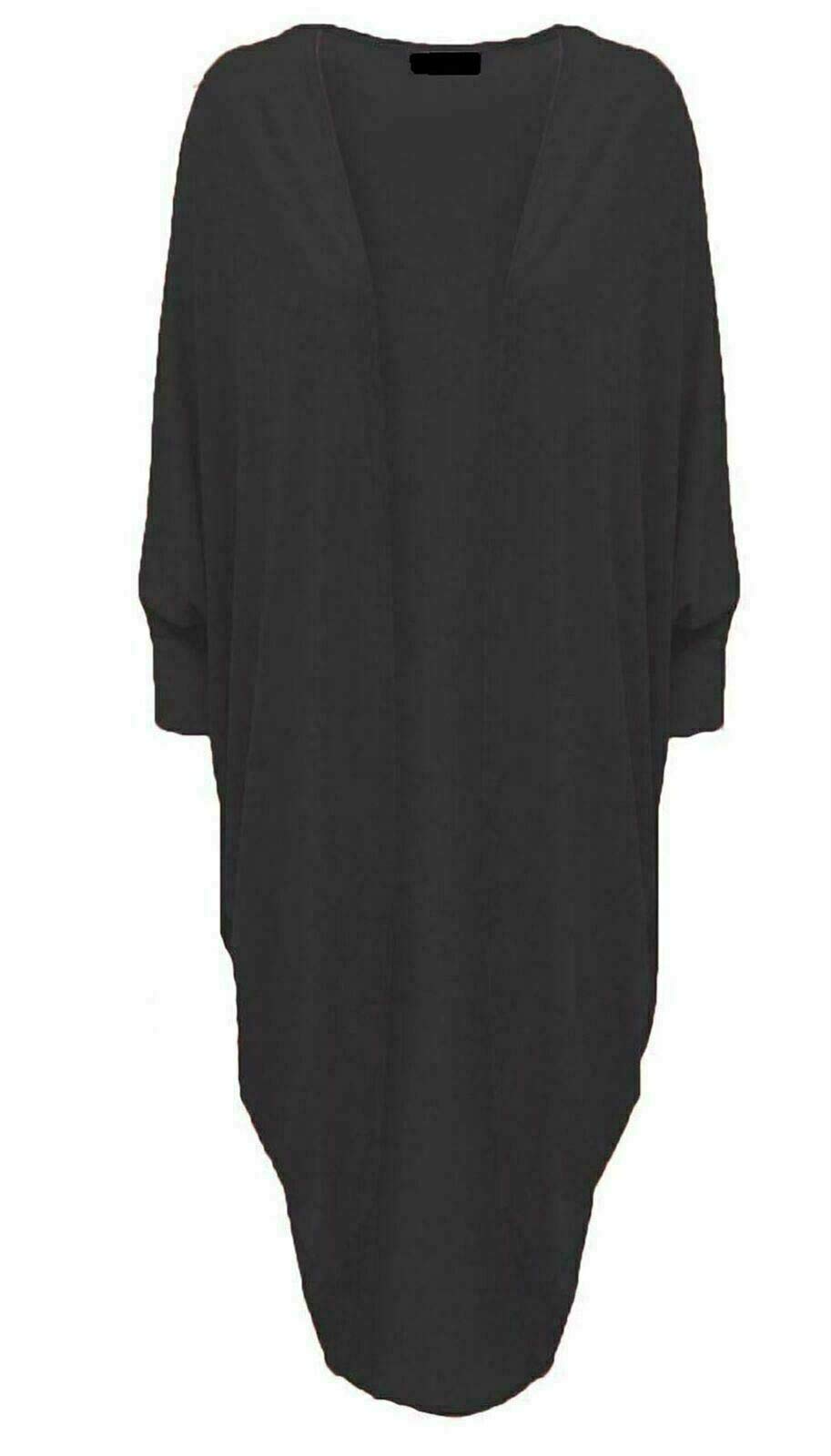 Stylewear Women's Black Waterfall Long Batwing Kimono Cardigan Long Dip Hem Cardigan Shrug Top ( Uk 16-18)