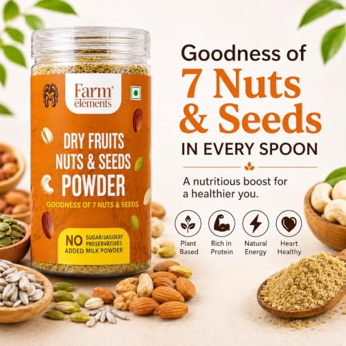 Image of Farm Elements Dry Fruits, Nuts & Seeds Powder | 200g | 100% Natural | No Added Sugar | No Preservatives | Dry Fruit Powder |