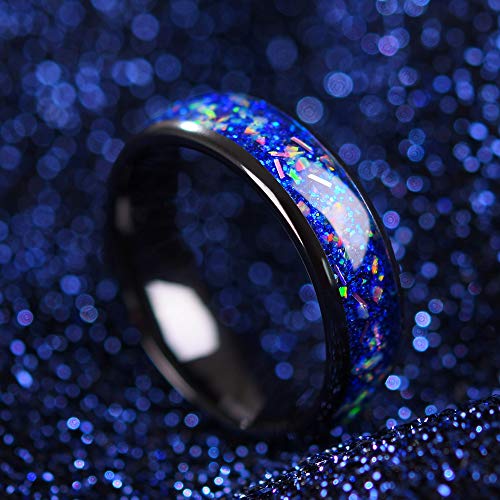 THREE KEYS JEWELRY Womens Ceramic Galaxy Colourful Blue/Red/Green Rocks 4,6,8mm Unisex Wedding Flat Bands Rings for Women Comfort Fit Vintage Black Size 4-163