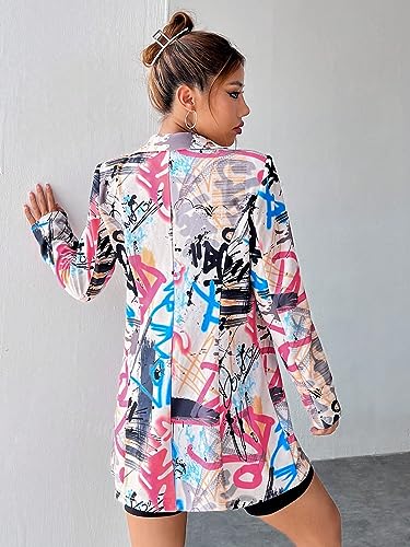 WDIRARA Women's All Over Printed Button Open Front Long Sleeve Lapel Neck Casual Blazer Jackets2