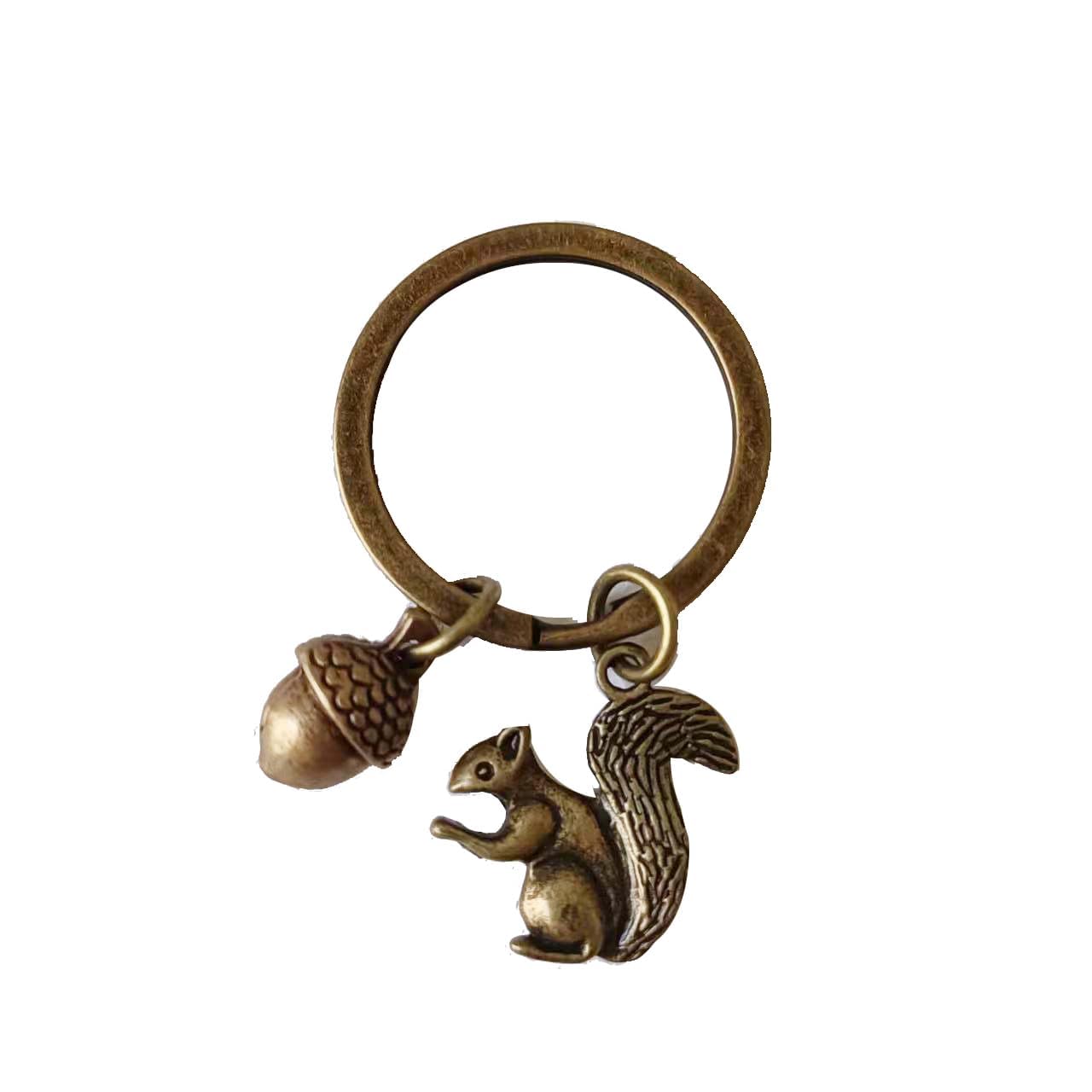 LOKLNEYK 2Pcs Bronze Acorn Squirrel keyring Squirrel Keychain, Animal Key chain