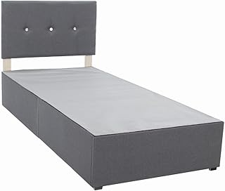 Panana Platform Bed Frame with/without Storage Drawers & Height Headboard, Grey Linen Fabric Divan Bed, Mattress Foundation with Metal Slats (3FT Single, with Crystals Headboard, No Drawer)
