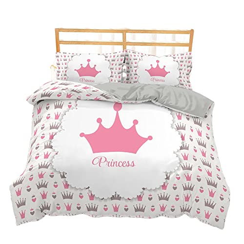 Funda Nordica Cama 90 105 135 150 Infantil Juveniles Chico Corona Princesa Rosado Microfibra Cremallera Juego De Cama Funda De Edredón Ropa De Cama 3 Piezas (Blanco,Cama 80 90 (180 x 210 cm))