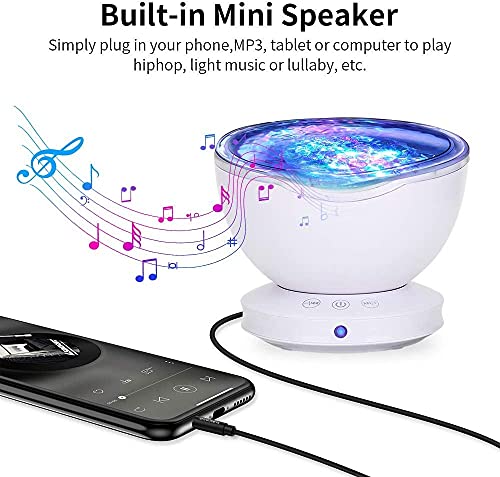 Image of Ocean Wave Projector, 12 LED Night Light Lamp with Adjustable Lightness Remote Control Timer 8 Lighting Modes Music Speaker Light Night Light for Baby Kids Adult Bedroom