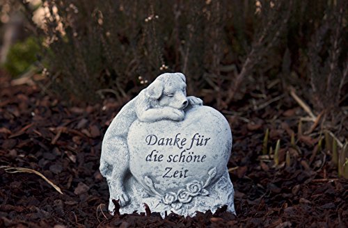 stoneandstyle Grabschmuck Grabstein Hund Danke für die schöne Zeit, Frost- und wetterfest, massiver Steinguss