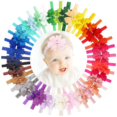 Image of CÉLLOT 40 Colors Baby Girls Headbands 3" Pinwheel Hair Bows Elastic Hair Bands Hair Accessories for Newborn Infants Toddlers