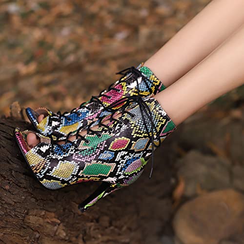 SHEMEE Women's Summer Peep Toe Stiletto High Heel Ankle Boots Lace Up Sandals Booties4