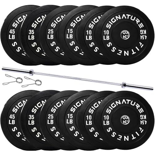 Image of Fitvids 2-Inch Olympic Rubber Weight Plates Set with 7ft Bar, Bumper Plates Set with Barbell for Strength Training, 280 Lbs Set, Black