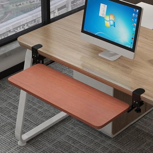 人間工学に基づいた引き出し式キーボードトレイ、デスク下、調節可能なCクランプ式キーボードプラットフォーム拡張、チーク仕上げ、75x25 cm - ホームオフィス向けの快適なワークスペースソリューション