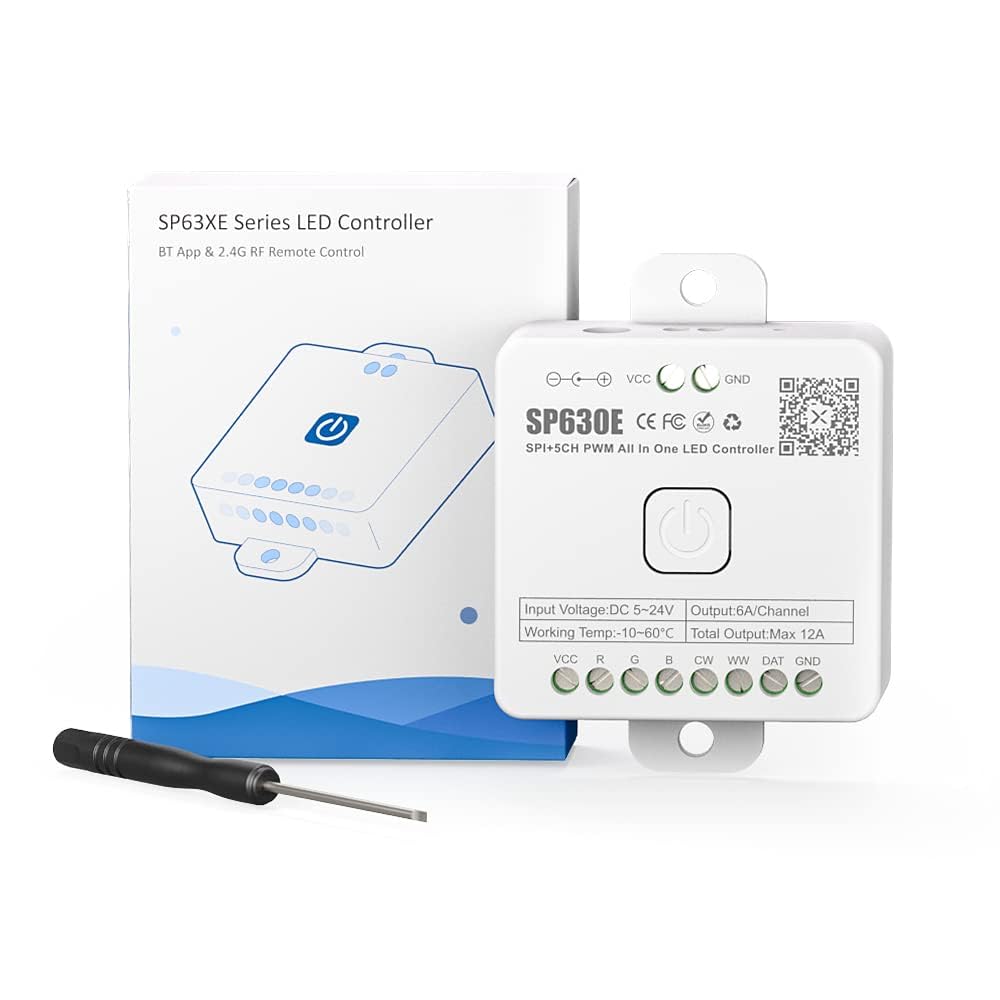 BTF-LIGHTING SP630E 12 in 1 2.4Ghz Bluetooth LED Controller Kompatibel mit WS2812B SK6812 WS2811 FCOB CCT 5050RGB/RGBW LED Streifen mit 2.4G-Touchpanel/2.4G RF Remote/APP Kontrol Musik Modus