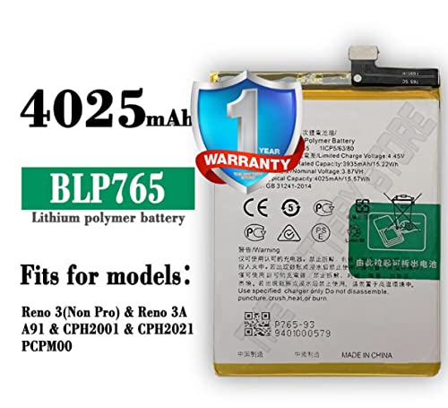 Image of Original BLP765 Battery for Oppo Reno 3 / A91 / F15 CHP2001 / CPH2021 PCPM00 Battery with 1 Year Warranty ** (Y00000127)