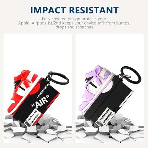 Image of [2Pack] Gedicht for Apple Airpods Pro Case Cover, Cute Cartoon Shoe Box Soft Silicone Protective Cases for AirPods Pro 1st Generation Case with Keychain for Women Men, Red+Purple