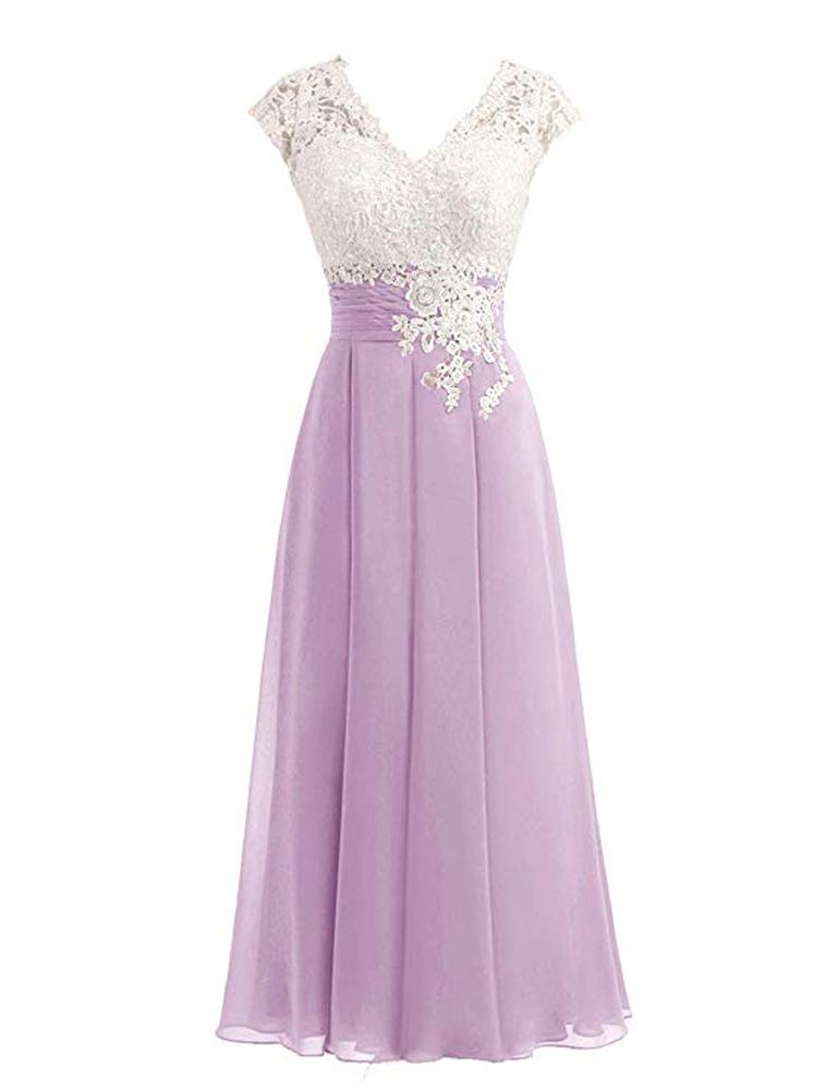 Leader of the Beauty Women's Chiffon V-Neck Prom Bridesmaid Dresses Tea Length Cap Sleeves Mother of The Bride Dresses 20 Wisteria