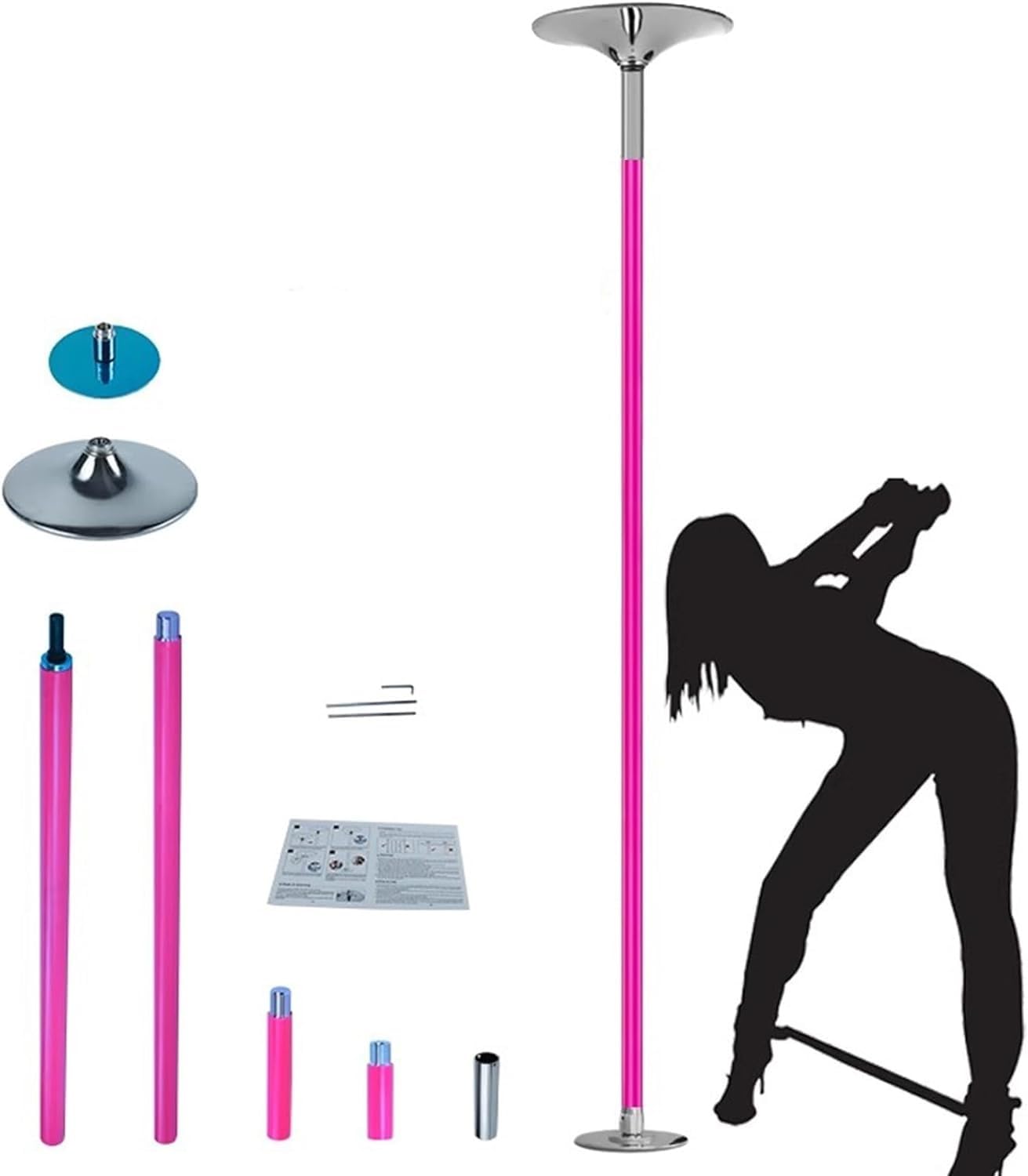 NGDFGR Dance Pole Spinning Pole Dancing Pole Silicone Dance Pole For Home Club Bar Gym Exercise, Adjustable Height Stripper Pole, Loads 440Lbs,Silver-7.5FT-12FT/2.3M-3.7M