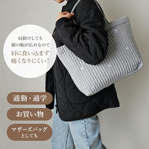 iseeds ヌビバッグ トートバッグ マザーズバッグ イブルバッグ 韓国 洗える 刺繍 星月 キルティング 舟形 の商品画像 4