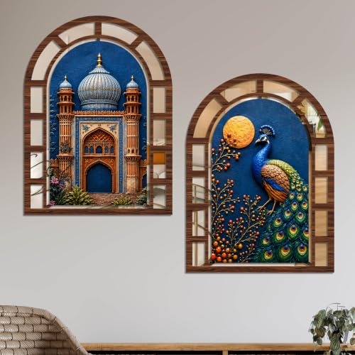 Image of Artvibes Jharokha Mirror Wall Decoration | Wall Hanging for Living Room, Hall, Bedroom, Office, Dining Room & Entrance | Gift (WHJ 12009N), Set of 2