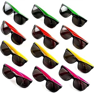 Neliblu 24 Pack Kids’ Neon Party Sunglasses Bulk With UV Protection – 80’s Style Kids Sunglasses Party Favors, Goodie Bag Stuffers for Kids, Fun Gift, Bulk Party Pack in 4 Neon Colors