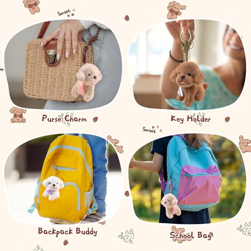 ANBOOR 6pcs 12cm Hunde-Plüschtiere, süßes Hundewelpen-Plüschtier mit Schal, Duftende Teddys, kleine Plüschtiere mit Schlüsselanhänger, weiches Plüsch-Hundespielzeug (braun, weiß, Hellbraun)