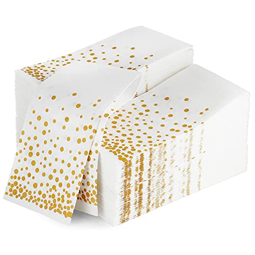 StarMar Gold Guest Towel Napkins - Disposable Hand Towels for Bathroom, Kitchen, & Dining, Soft Absorbent Linen Feel Paper, Disposable Dinner Napkins for Special Events, 100-Pack Guest Towels, 15.5x13