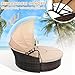 SUNCROWN Outdoor Patio Round Daybed with Retractable Canopy, Brown Wicker Furniture Sectional Couch with Washable Cushions, Backyard, Porch