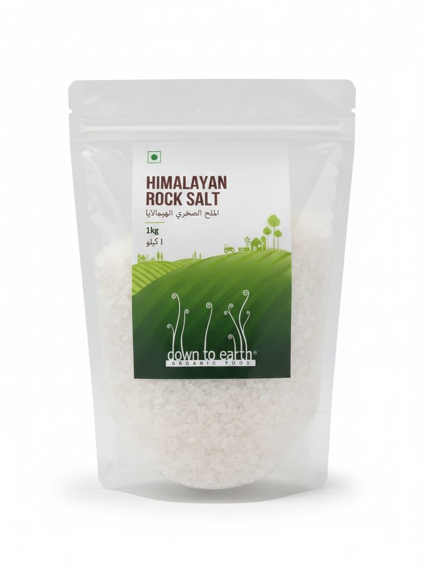 100% Natural Himalayan Rock Salt by Down to Earth; Natural Rock Salt for Cooking- 1 Kg