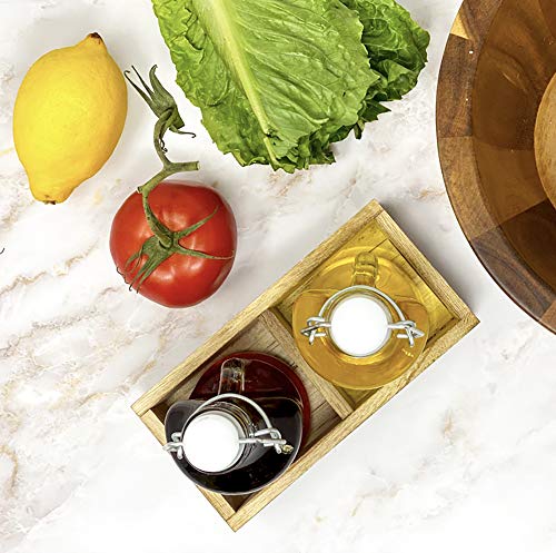 Oil and Vinegar Dispenser Set Cruet Glass Bottles with Swing Top and Wood Caddy for Salad Dressing Condiments, Rustic and Farmhouse Kitchen Decor - Thumbnail 3