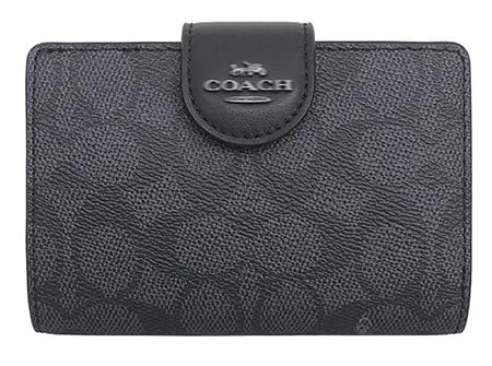 [My Organyee] Women's Wallet Mail Order L-Shaped Shoulder Bifold Wallet Medium Corner Zip Wallet Signature Canvas Outlet, Charcoal × Black