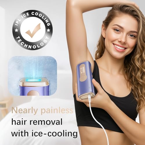 Laser Hair Removal, IPL Laser Hair Removal Device for Women & Men, Safe at-Home Nearly Painless 45°F Ice-Cooling Contact, Long-Lasting Result for Full Body & Face, Purple