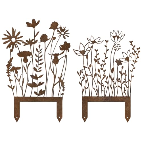 KERANEET Gartenstecker Rost Blumenstecker 2 Stück Gartendeko Rost...