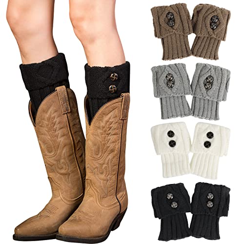XEPST 4 Paires Bouton Crochet Jambières Guêtres Femme Fille Hiver Chaudes Courte Chaussettes Boot Cover, Tressés Tricots Jambières Chaussettes Boot Cover Tricoté Crochet Leggings Cover