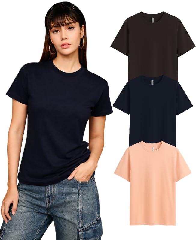 Image of SLEEPY NUTS Women's Plain Round Neck Regular Fit Half Sleeve Cotton T Shirt