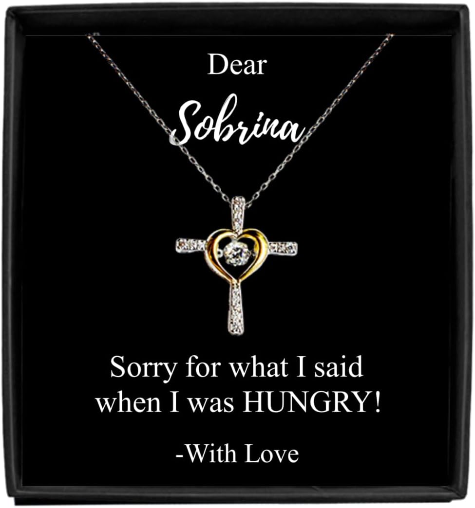 EzGift Funny Sobrina I'm Sorry Necklace Apologize Gift For What I Said When I Was Hungry Witty Pun Pendant Sterling Silver Chain With Box