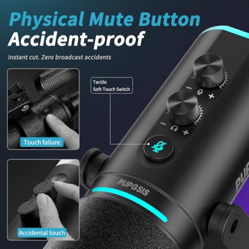 Image of PUPGSIS XLR /USB Podcast Microphone, Gaming Mic with Mute Button, Reverb Effects, Noise Cancellation, Boom Arm Stand, Headphones Jack, Dynamic Microphone for Streaming /Recording /Gaming /Vocal-Black