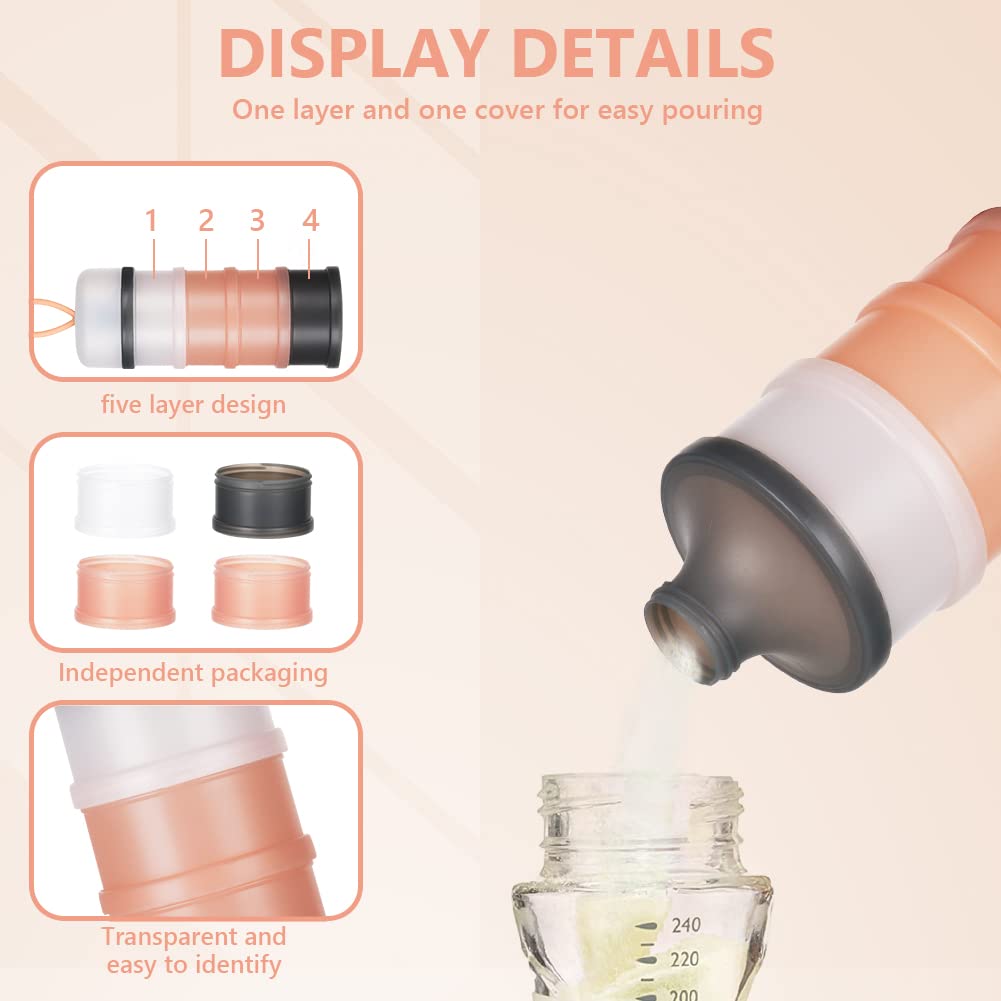 Vicloon Dosatore per Latte in Polvere, Dispenser di Latte in Polvere con 4 Scomparti, Impilabile Contenitore Spuntino e Dosalatte in in Polvere per Viaggio, Cereali, Frutta (Grigio, Rosa)